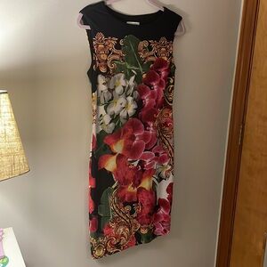 CARMEN MARC VALVO Dress Womens Small Black Green Pink Floral Sleeveless Sheath